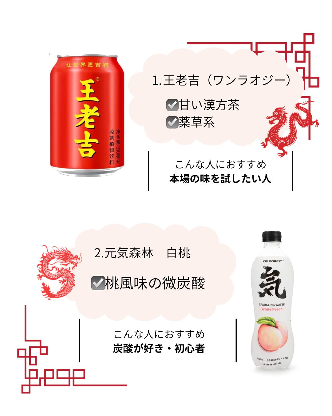 中国ドリンク 王老吉と元気森林 白桃